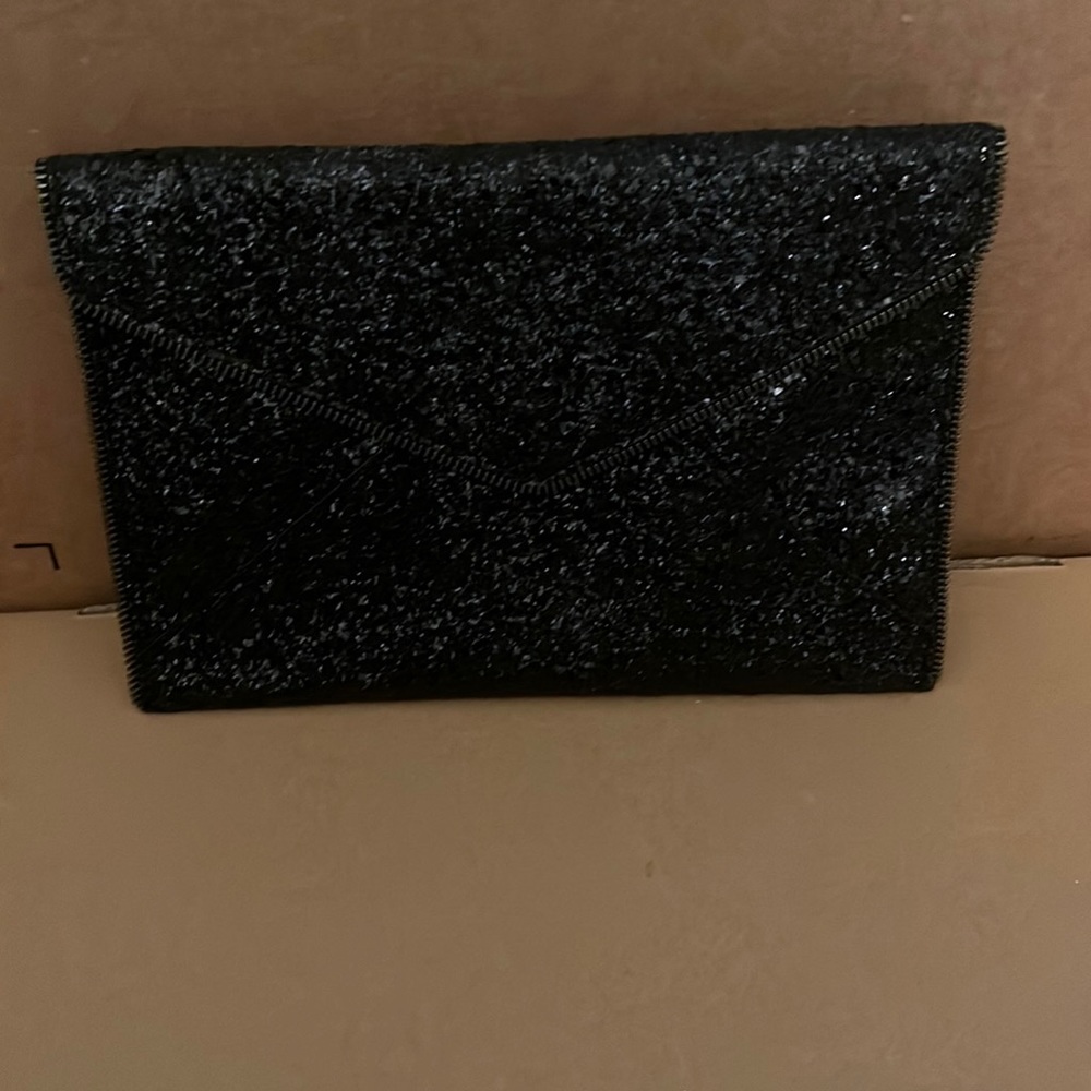 Rebecca Minkoff black sparkly clutch
